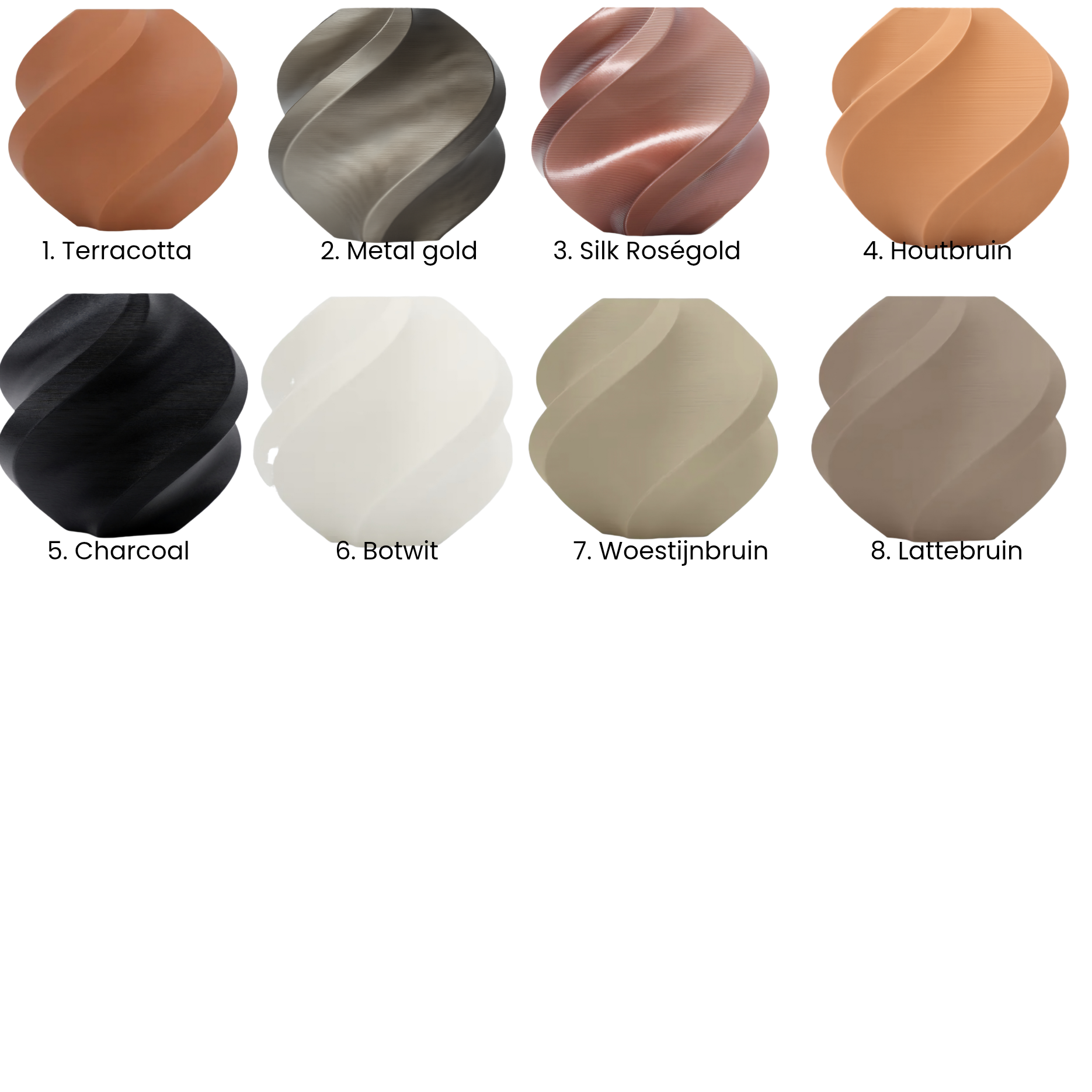 Beschikbare kleuren filament